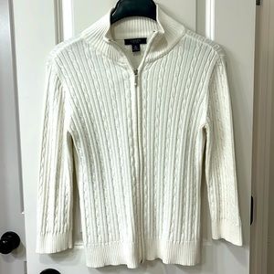 Chaps Off White Zip Cardigan